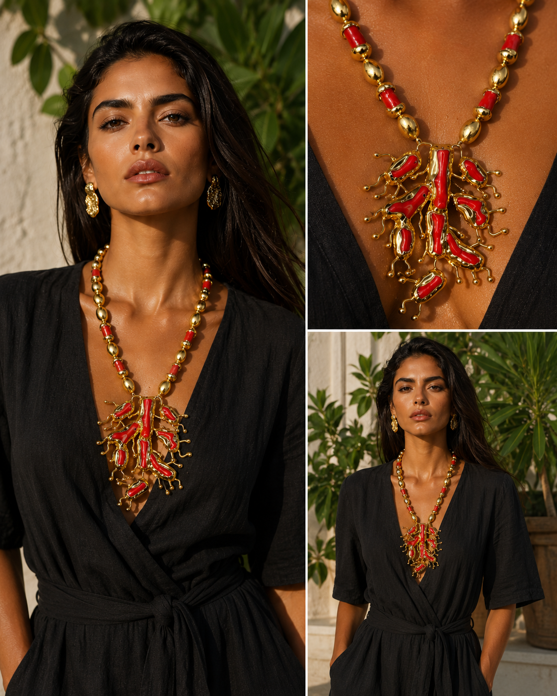 Coral Flame Necklace — red carpet coral statement necklace — WildBae