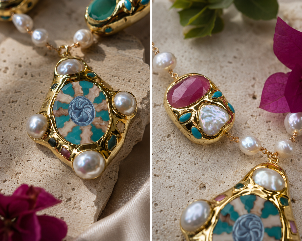 Elysian Tide Necklace — turquoise and baroque pearl statement necklace — WildBae