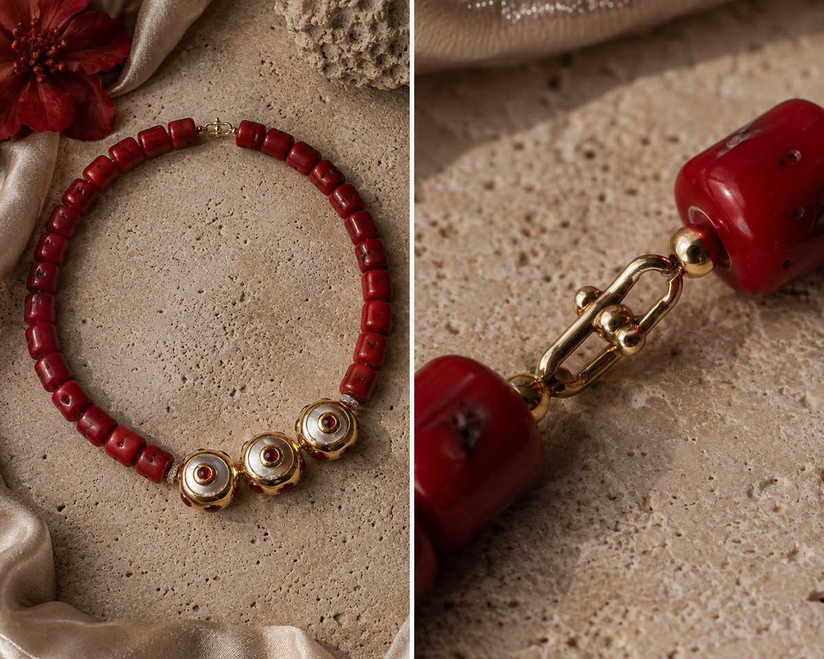 The Red Room Necklace — bold coral red carpet statement necklace — WildBae