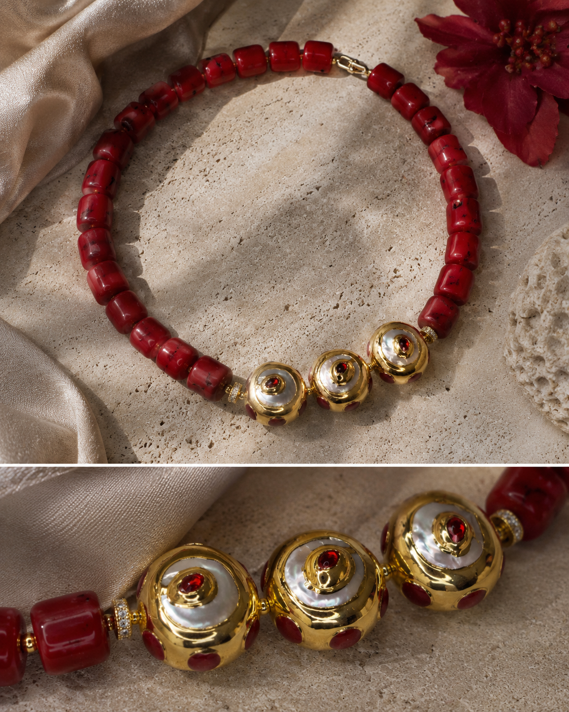 The Red Room Necklace — bold coral red carpet statement necklace — WildBae